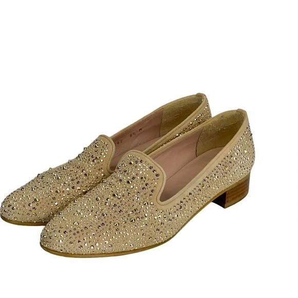 Stuart Weitzman Slipbeads Studded Gold ASO Hart of Dixie Heel Loafers 8.5 FLAW - Picture 5 of 12